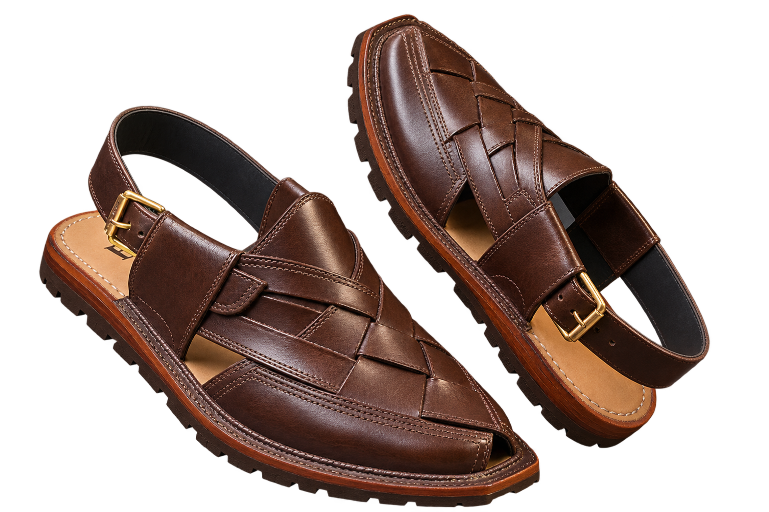 Premium brown leather Peshawari chappal for men by Mafizay