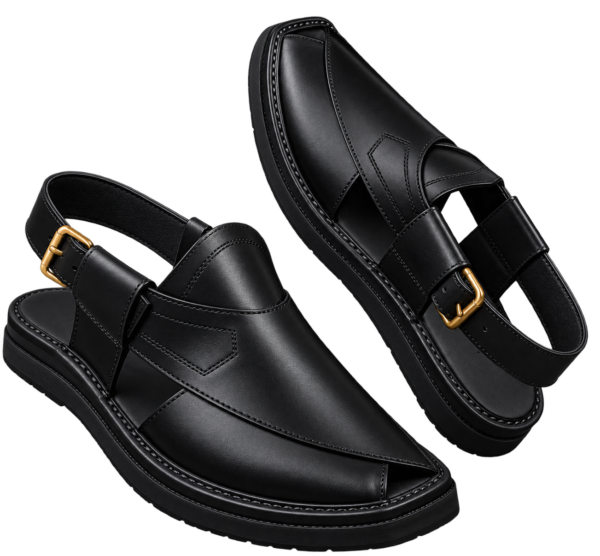 Classic Black Peshawari Chappal – Handmade Leather Sandals